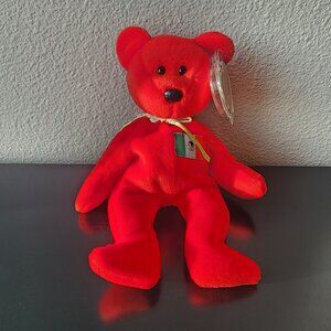 Vintage 90's Y2K TY Beanie Baby "Osito" Red Mexican Flag Bear Stuffed Plushie